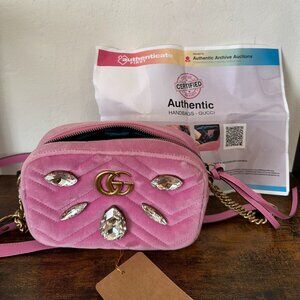 Authentic Gucci Marmont Pink Velvet Crossbody Bag